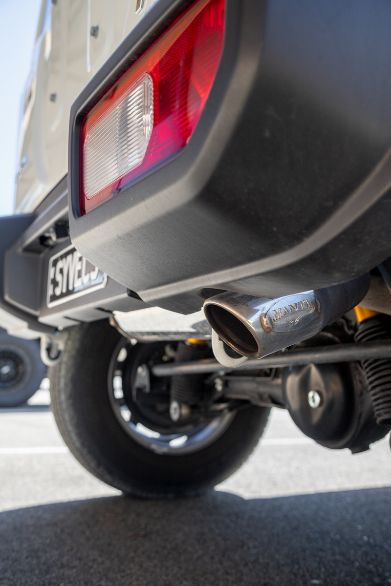 Stainless Steel Manta Performance exhaust fitted to AMV Automotive's JB74 Suzuki Jimny Syvecs build