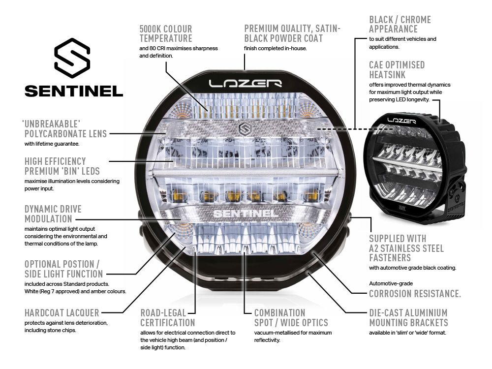 Lazer Sentinel 9" Chrome w/ Positioning Lights