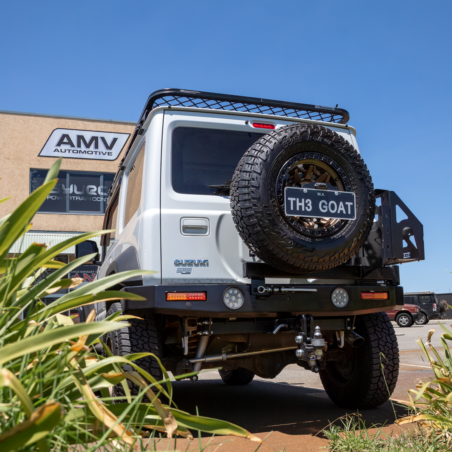 Raslarr Rear Bar with swing arm fitted on Suzuki Jimny JB74 