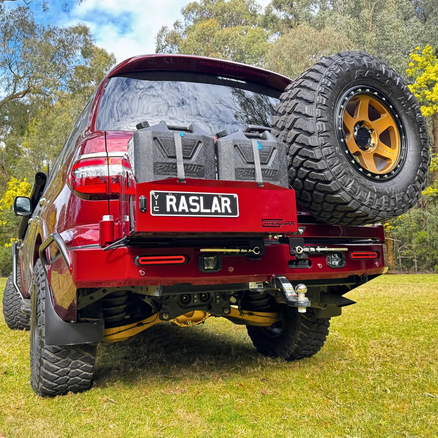 Raslarr V2 Rear Bar to suit Y62 Nissan Patrol, colour matched to red.